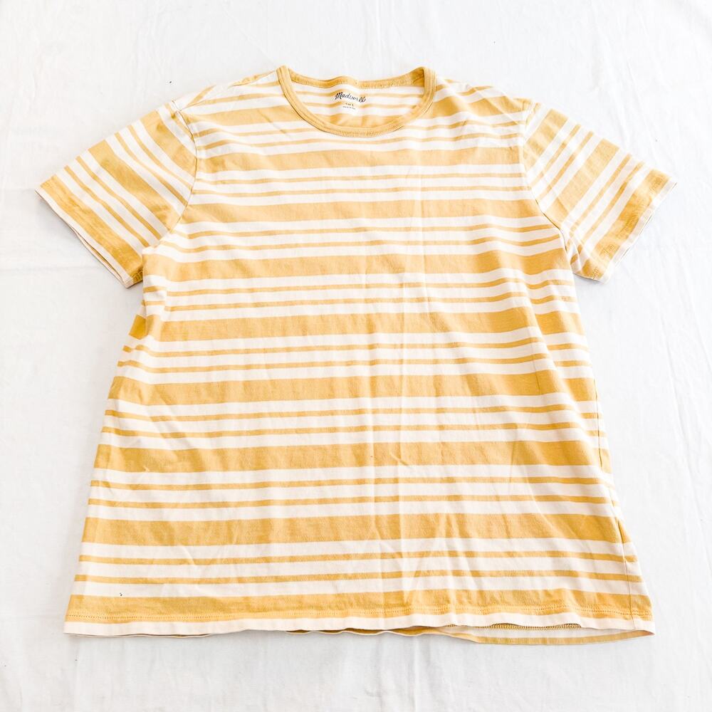 Madewell Striped Cotton Tee Mustard Yellow Short Sleeve Size L